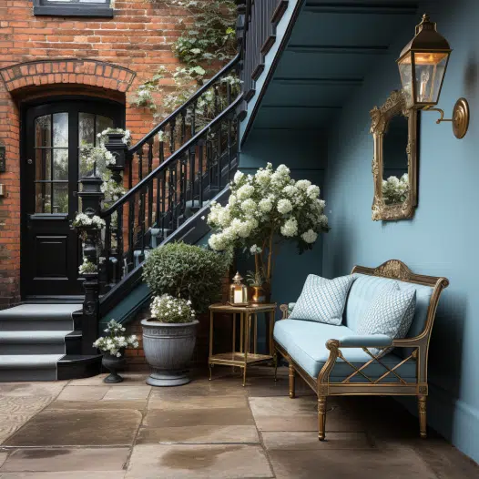 Pale Blue With Red Brick Image