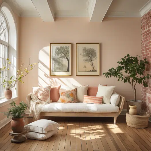 Soft Peach With Red Brick Image