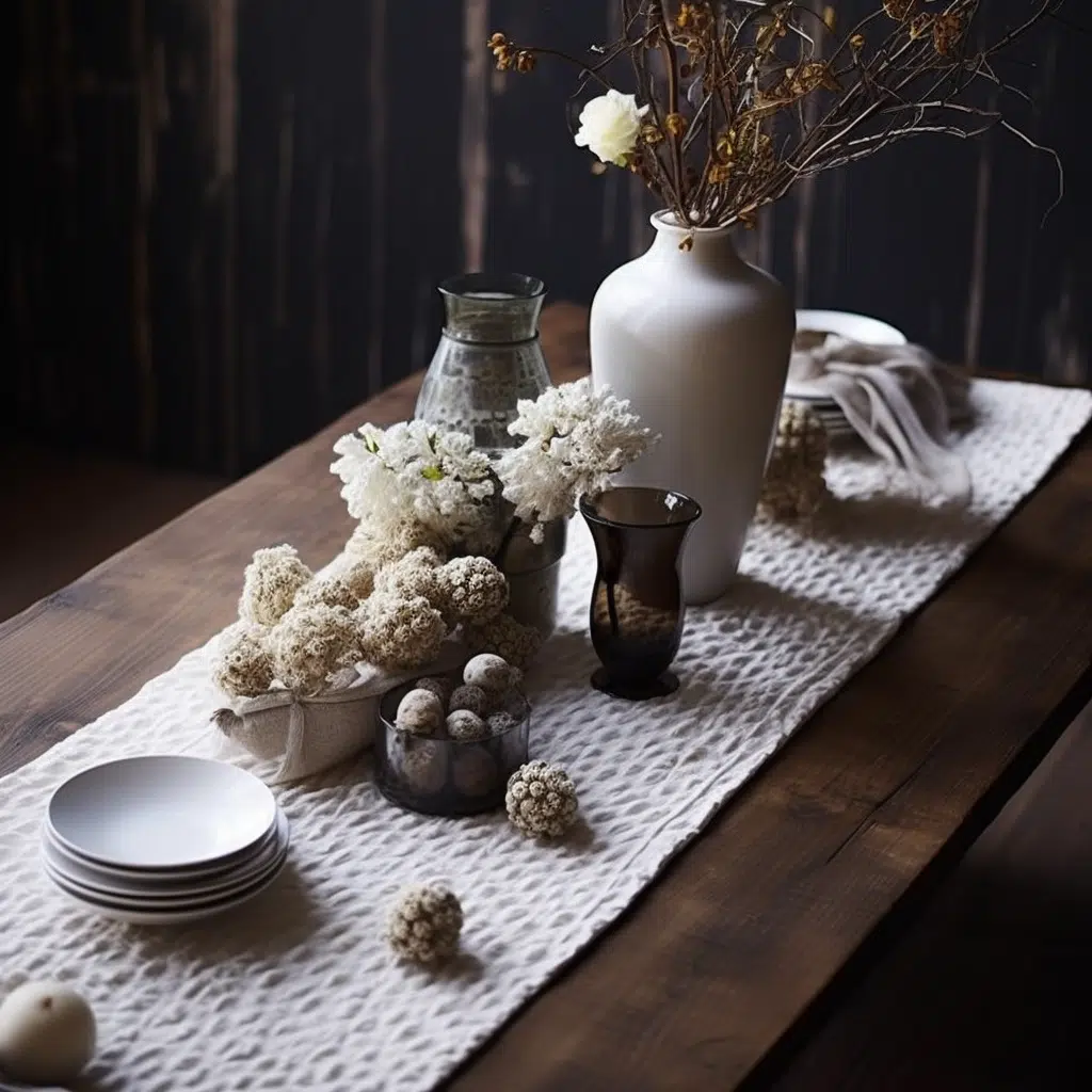 table runner with an interesting texture in centre of dinning room table