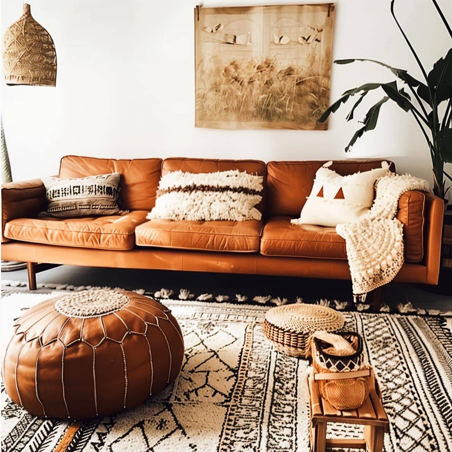 60+ Living Room Ideas Featuring a Cognac Couch - HearthandPetals