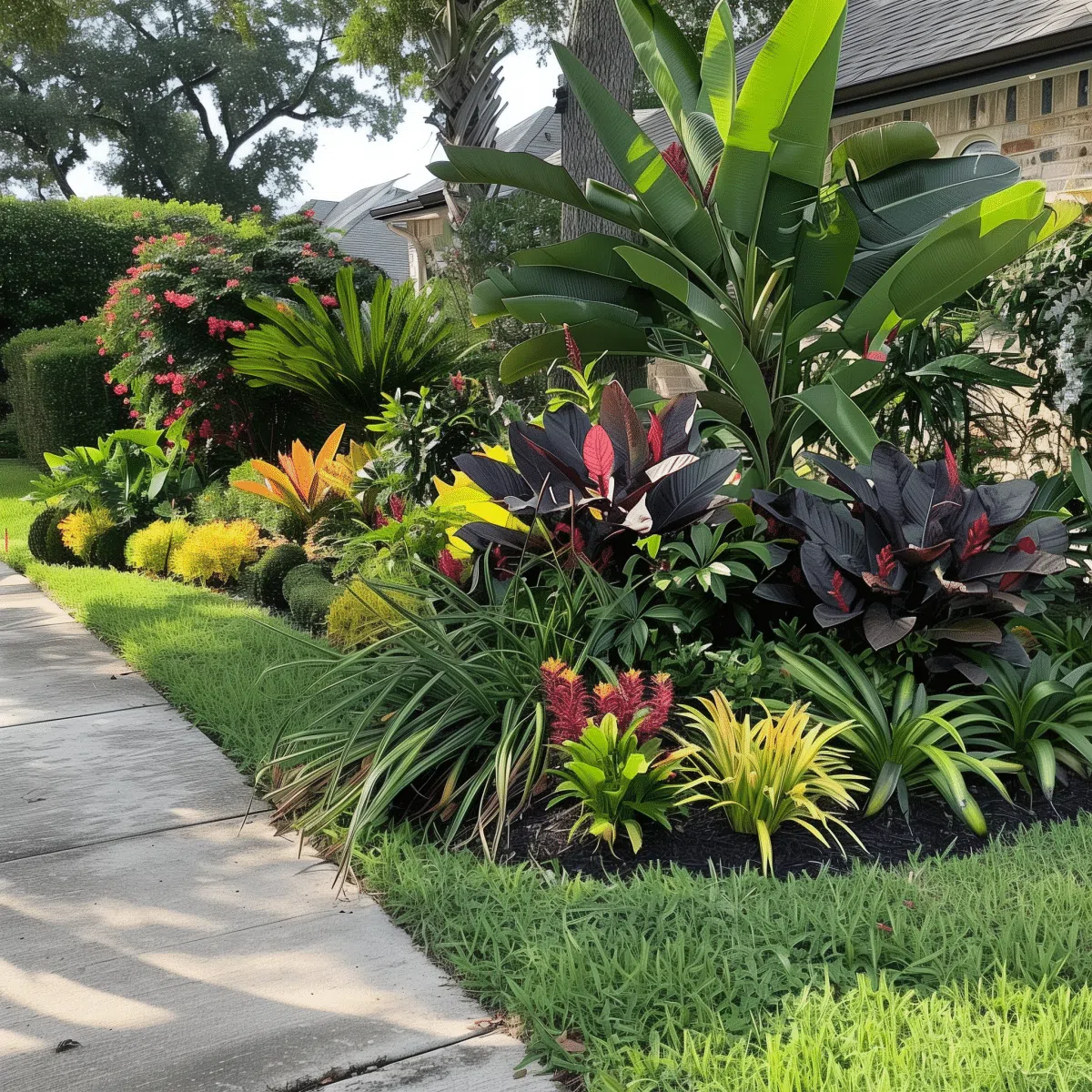A_tropical_front_yard_in_Texas 40 a amazing front yard tropical landscape with a variety of shrubs and tress