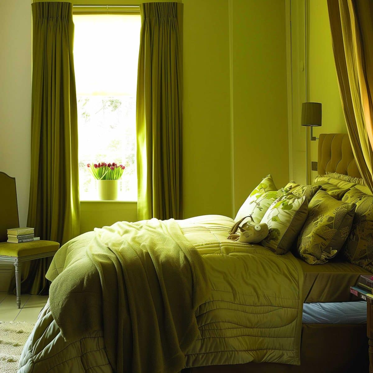 Modern Yellow and Olive Green Bedroom: Cozy & Trendy Design
