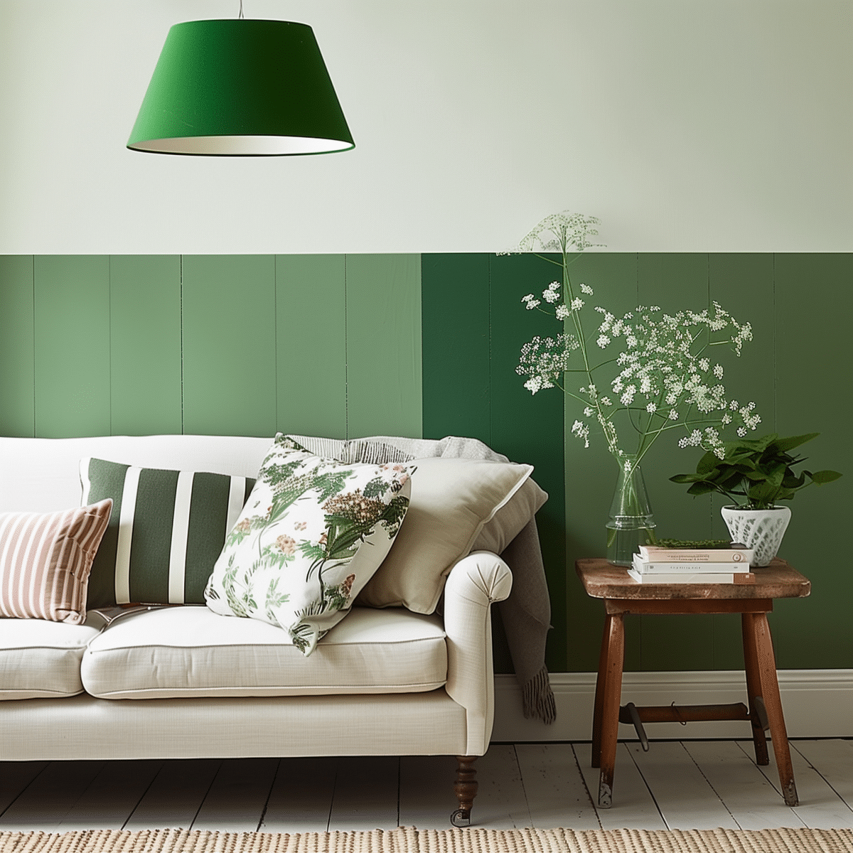 50+ Half Green Living Room Wall Designs That Split the Difference ...