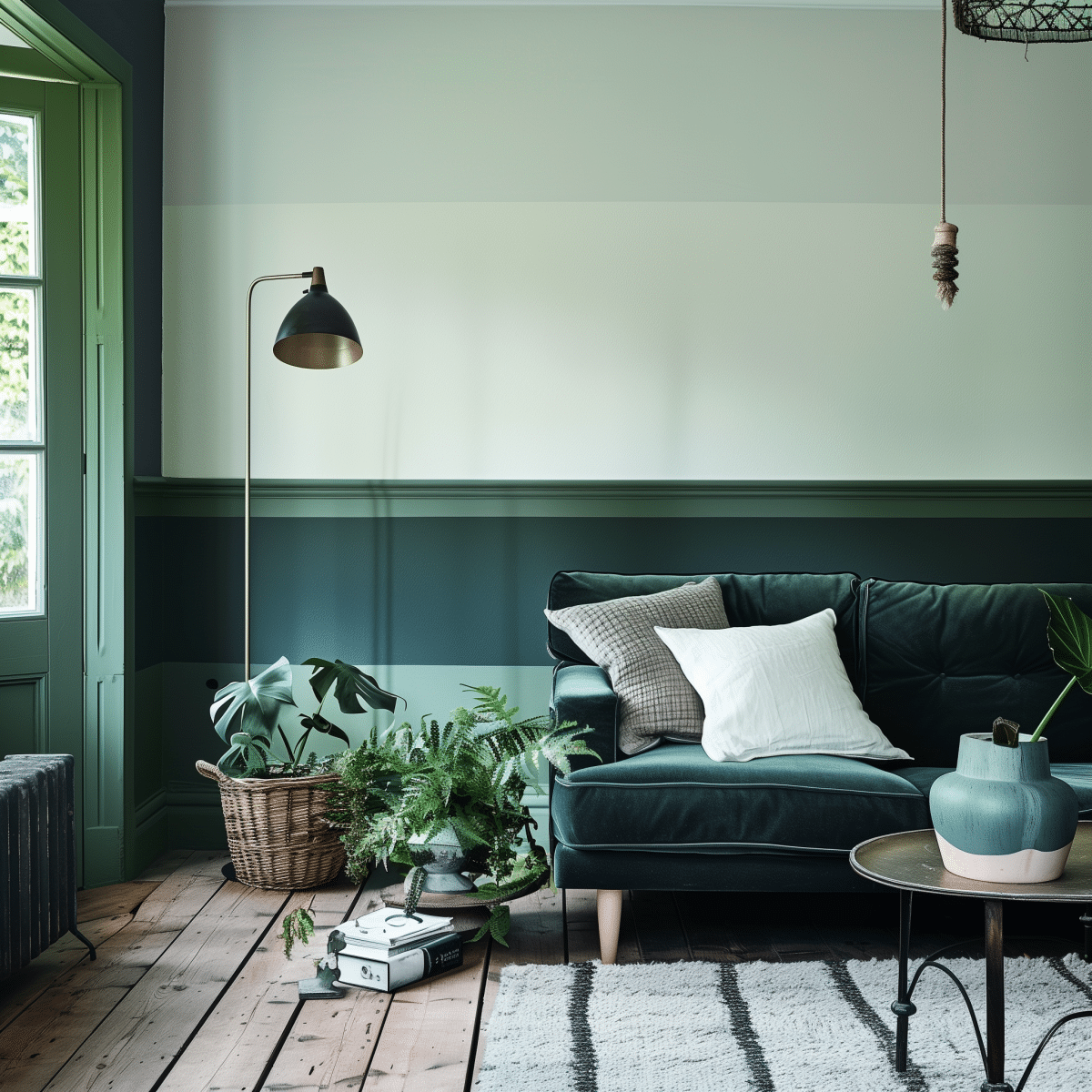 50+ Half Green Living Room Wall Designs That Split the Difference ...
