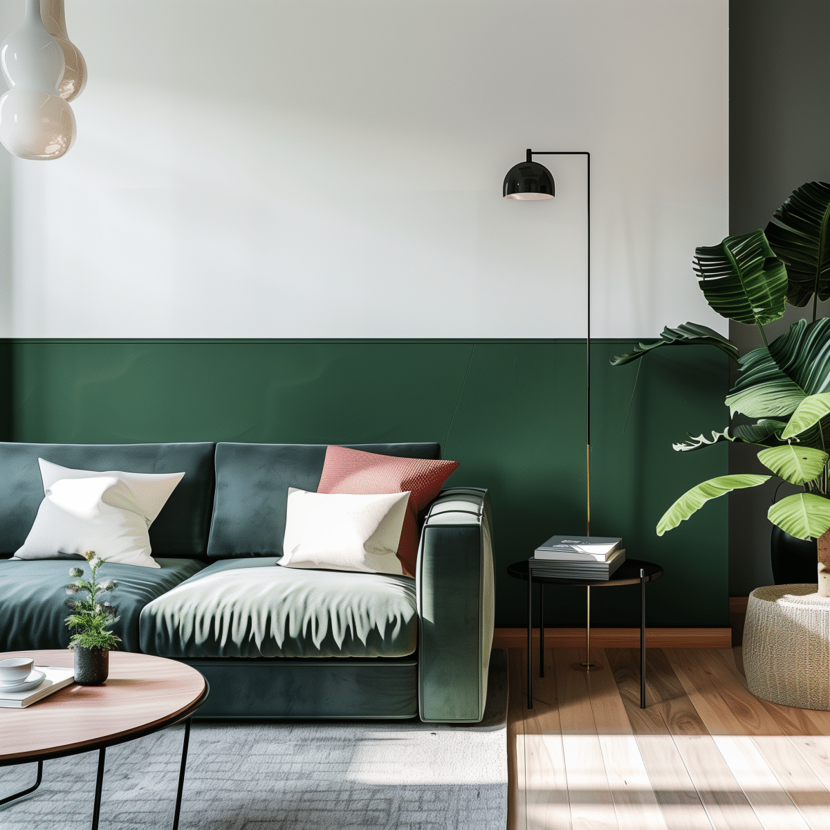 50+ Half Green Living Room Wall Designs That Split the Difference ...