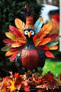 Oh, look! A turkey dressed to impress in autumn's finest, flaunting its rainbow plumage and rocking a festive hat. Who needs subtlety when you can have this?