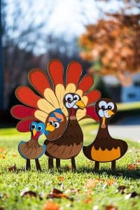 Imagine the Thanksgiving squad having a lawn party on a bed of fall leaves. These rainbow turkeys are more vibrant than your Aunt Linda's holiday sweaters!