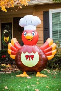 Meet your new lawn companion, an inflatable turkey in a chef's hat and bow tie. Nothing says 