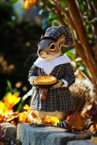 Say hello to Sir Squirrel, the woodland baker extraordinaire, serving rustic pie realness on a rock. This autumn setup? It's so vintage, your grandma's jealous.