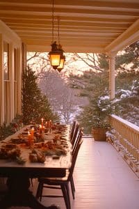 So, imagine your porch hosting a glam affair: a festive dinner table with lit candles and Christmas trees glowing as the sun sets—Dinner selfies just leveled up!