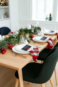 Alright, this holiday table setup is like Martha Stewart met a Pinterest board. Plates, cutlery, and glasses are perfectly aligned. Red decor and greenery scream festive but in a classy way, because why not?