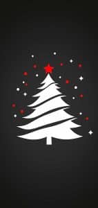 Meet our avant-garde winter wonder—a sassy white tree sporting polka dots and a red star, sassing up the dark backdrop like it owns the place.