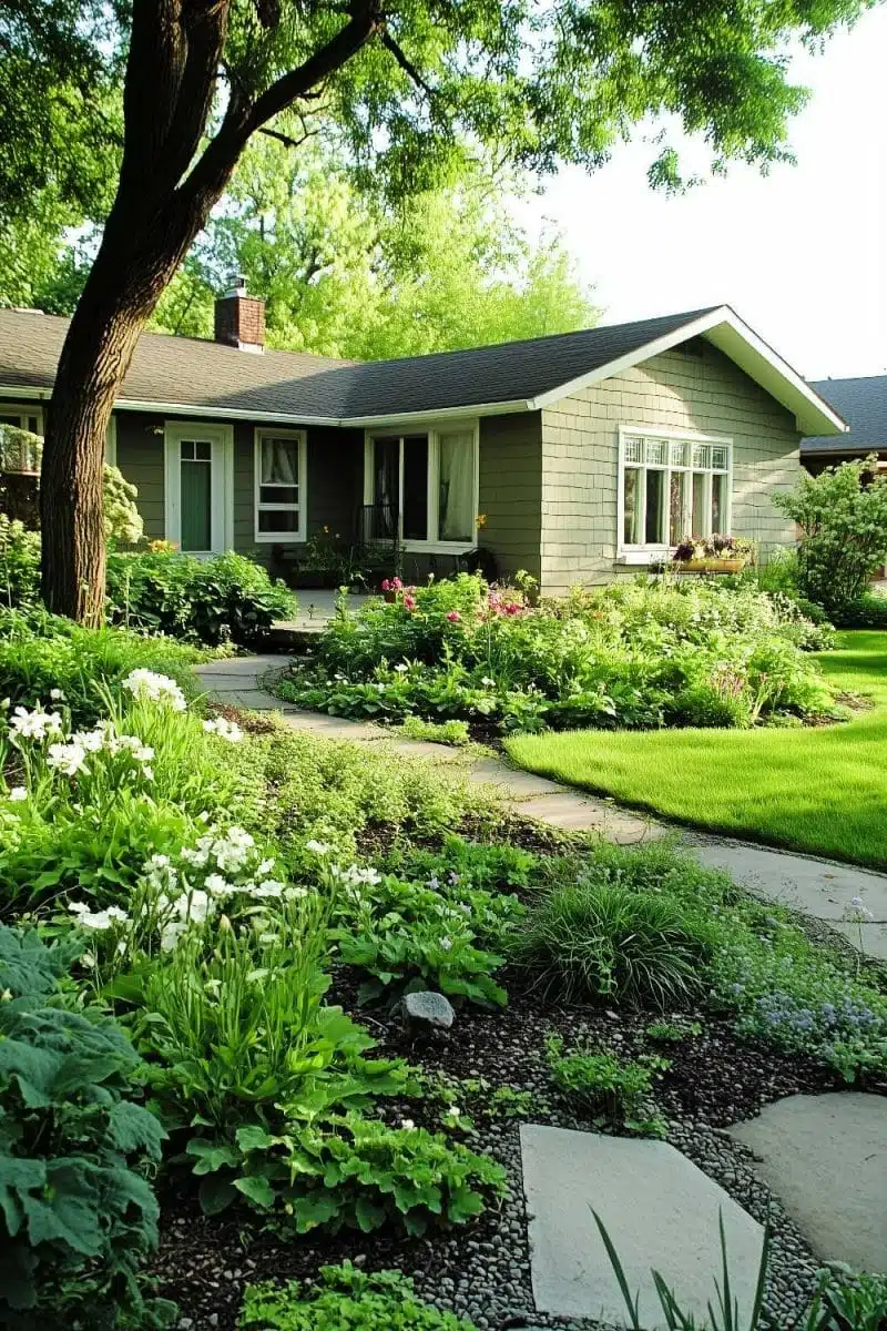 Hello, suburban fairytale! This house is so cozy even the tree decided to call it home. That stone path? Marking its territory in style!