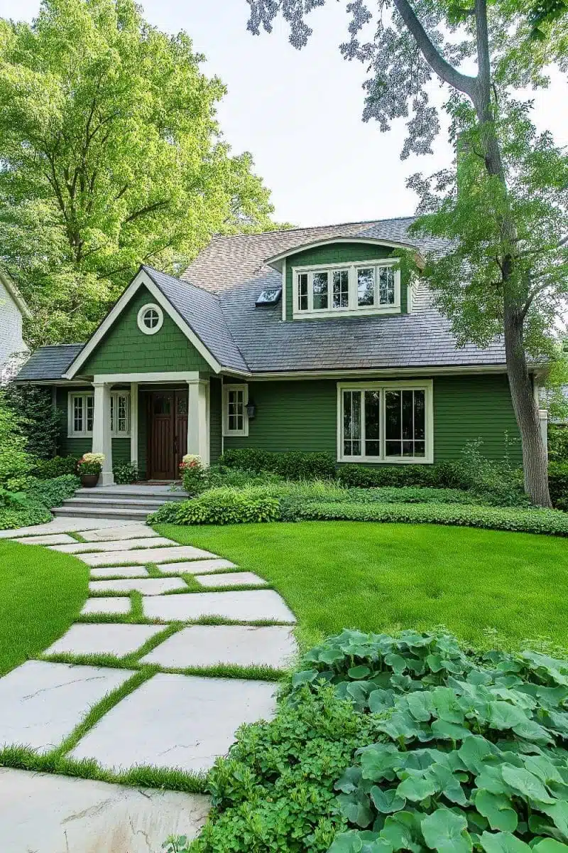 Welcome to the eco-friendly palace where the trees plot, and even the front path whispers secrets. Green envy house goals with a Tim Burton twist.