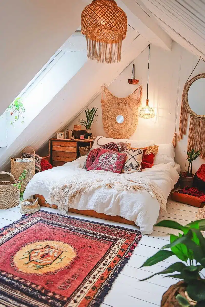 Imagine a bedroom where Grandma's quilt went backpacking in Europe. It's got a bed for sleep, the hippie dresser of your dreams, and a rug with personality.