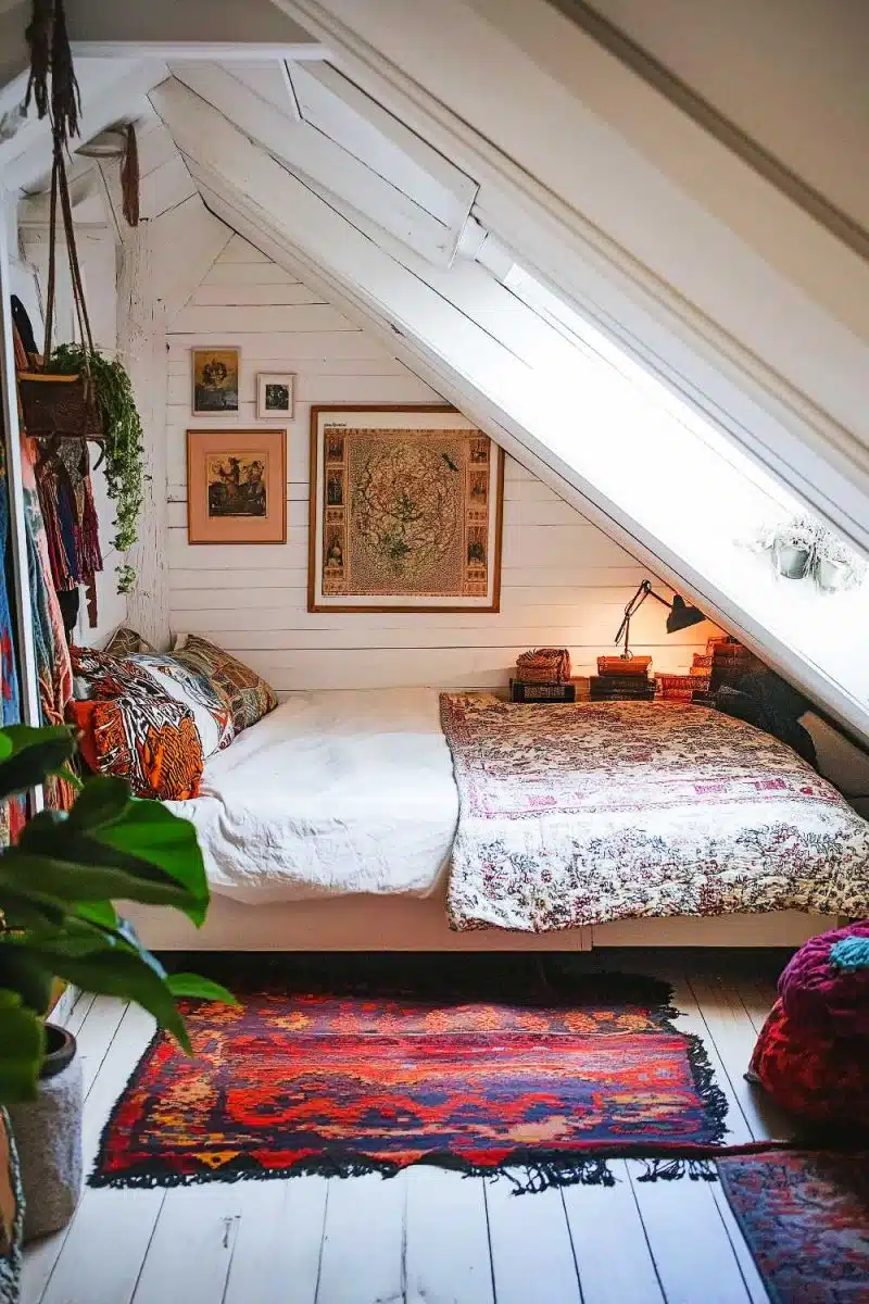 In this attic hideaway, sleep under a skylight while surrounded by plants plotting their world takeover. Rugs and art try to distract you with pattern chaos.