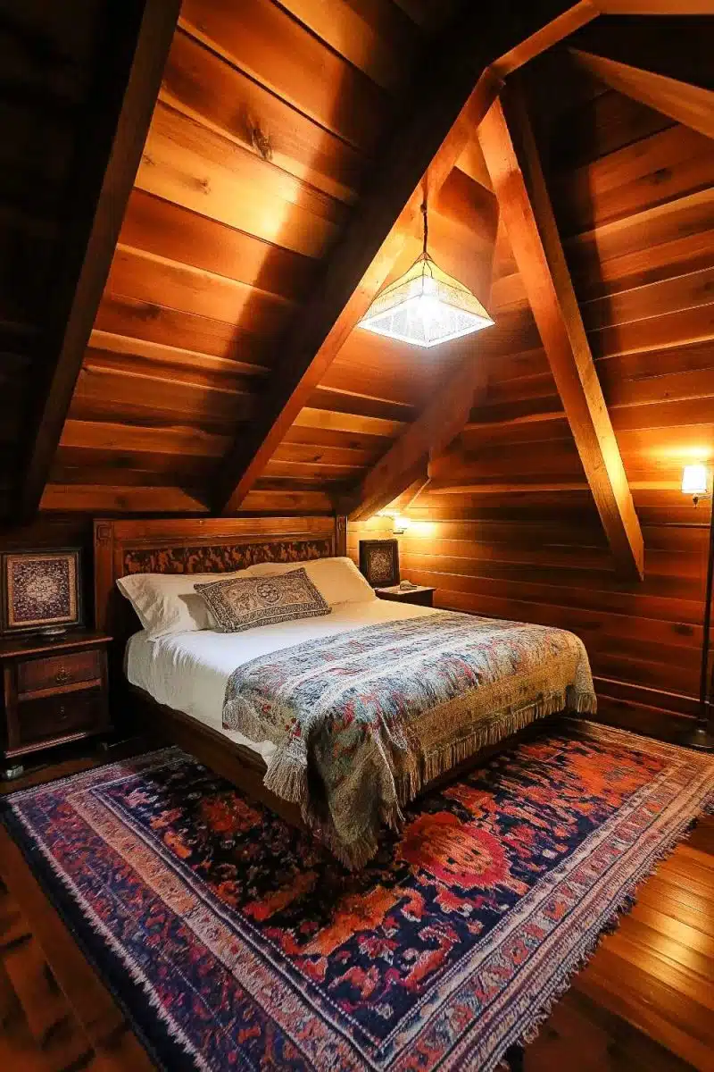 Welcome to the ultimate snug oasis, where the bed is impossibly inviting, the rug rivals a rainbow in charm and lighting whispers sweet dreams.