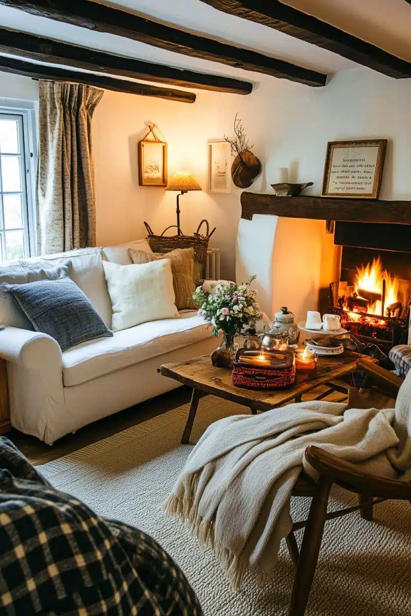 Welcome to your warm and cozy fortress of denial. A crackling fireplace holds the court, while the sofa awaits your royal lounging with candles to set the mood.