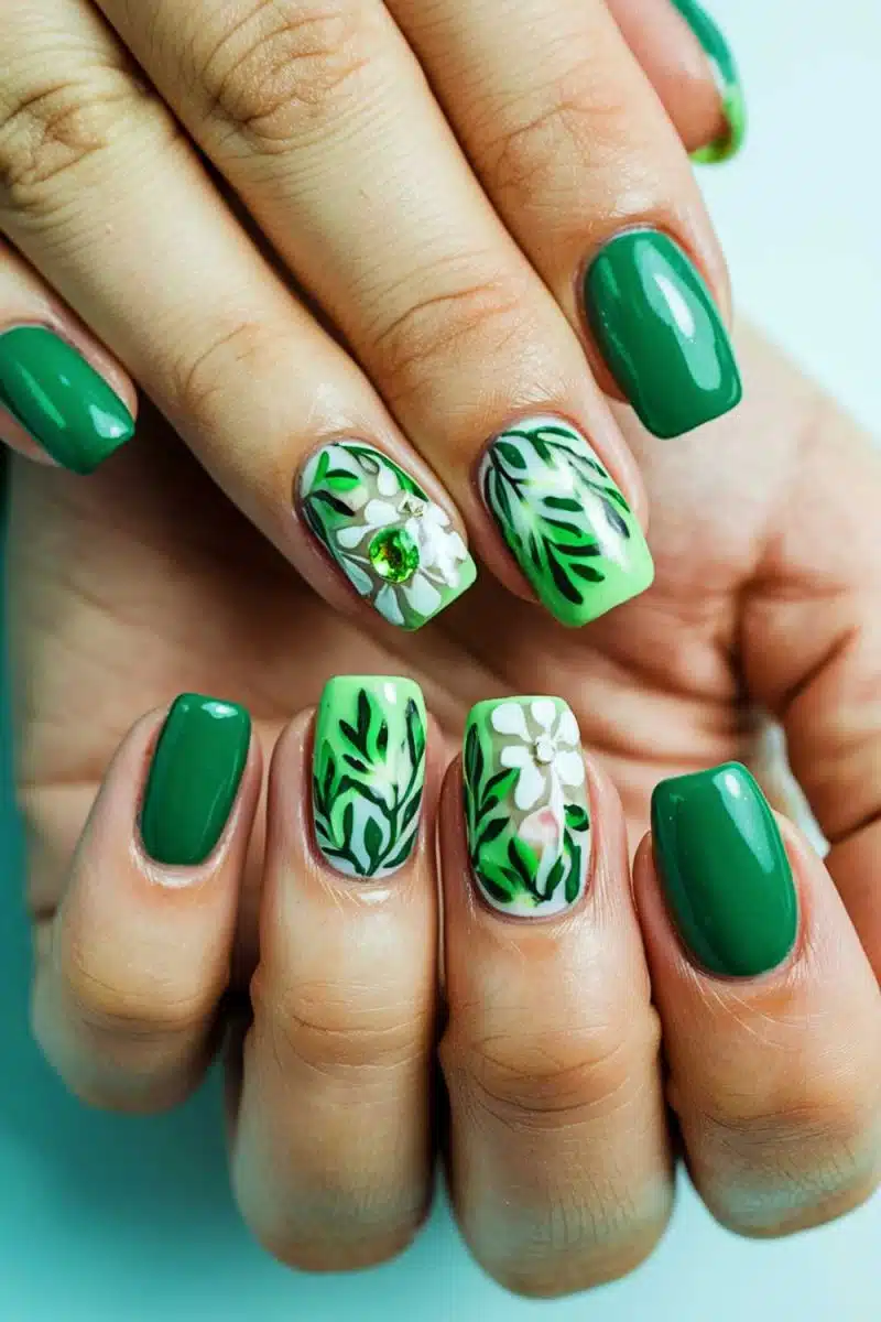 Dive into these verdant digits sporting a botanical manicure that screams, Look ma, Im a garden! Because nothing says au naturale like flora fingertips.