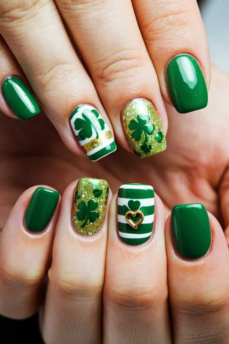 St. Patricks Day nails that say, forget luck—I make my own charm! Green with envy? Nah, just flaunting shamrocks and stripes like they invented festive flair.