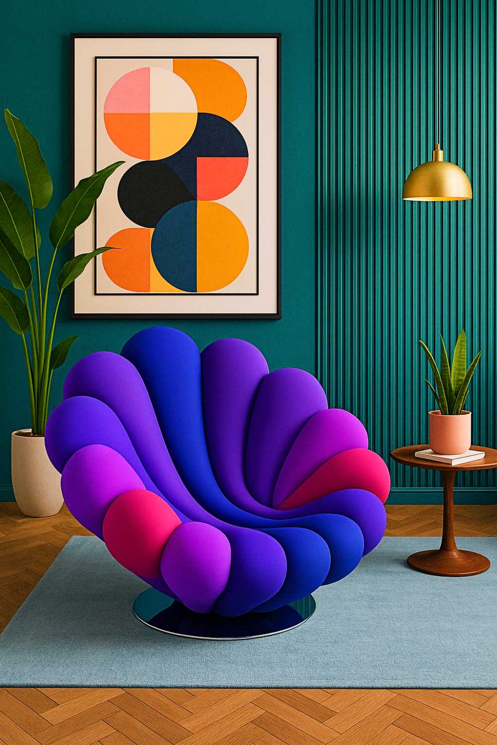 unique furniture designs (2) This purple and pink chair is the extrovert of the room, thriving among teal walls and geometric art like it just crashed an art school party.