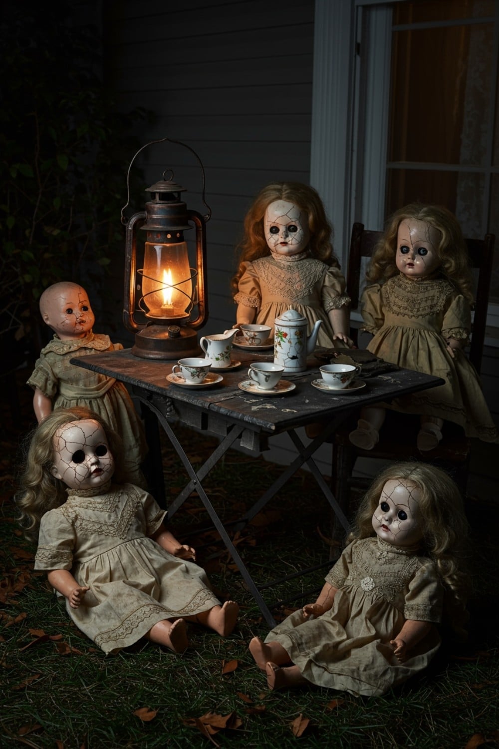 Broken Doll's Picnic Welcome: A Macabre Childhood Scene