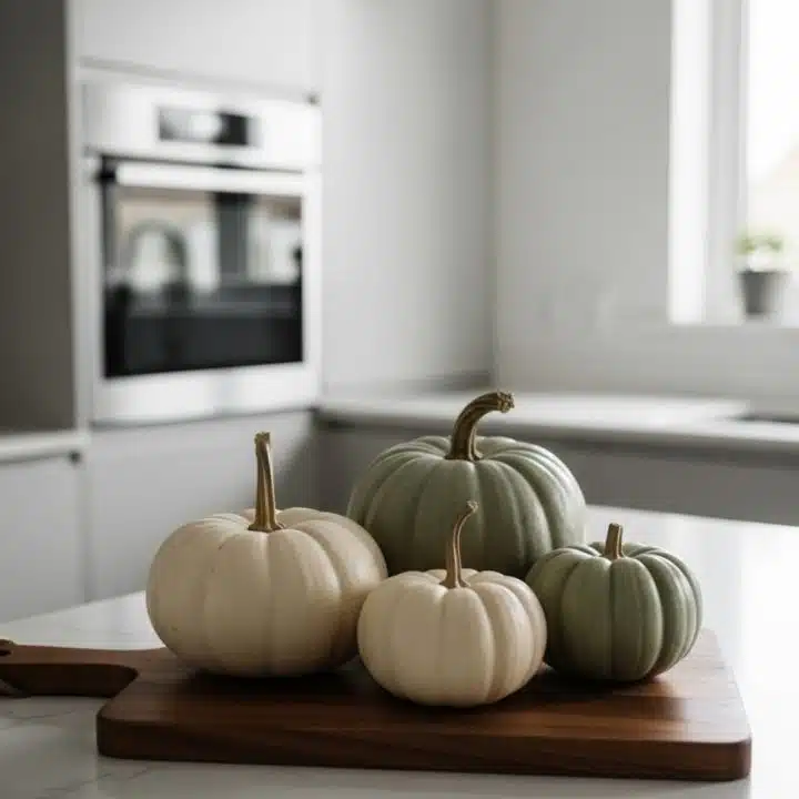 Pumpkins are clearly doing their best impression of minimalist art on your countertop—bonus points for blending in with the fancy kitchen vibes.
