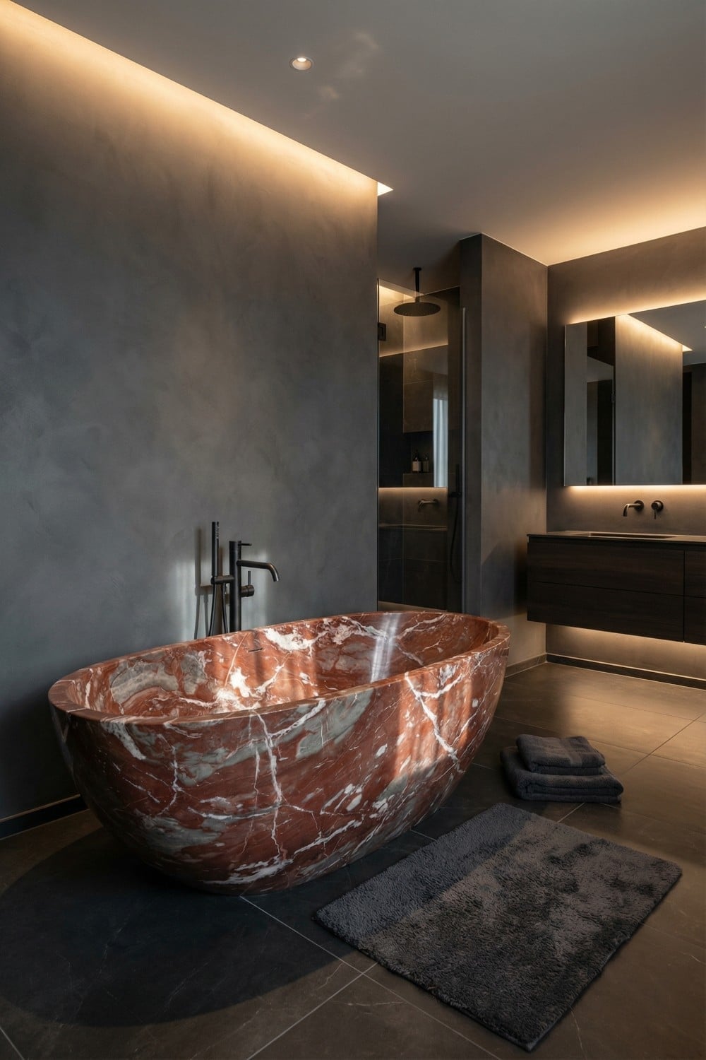 Cove Lighting - Modern Red Marble Bathroom Glow