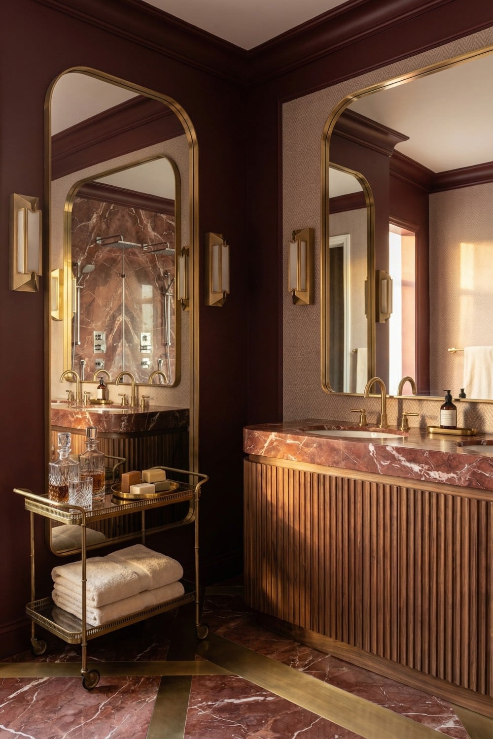 Brass Bar Cart - Unexpected Red Marble Luxury