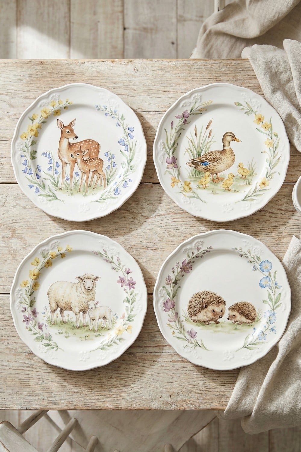 Detailed White Fauna Garland Easter Plates