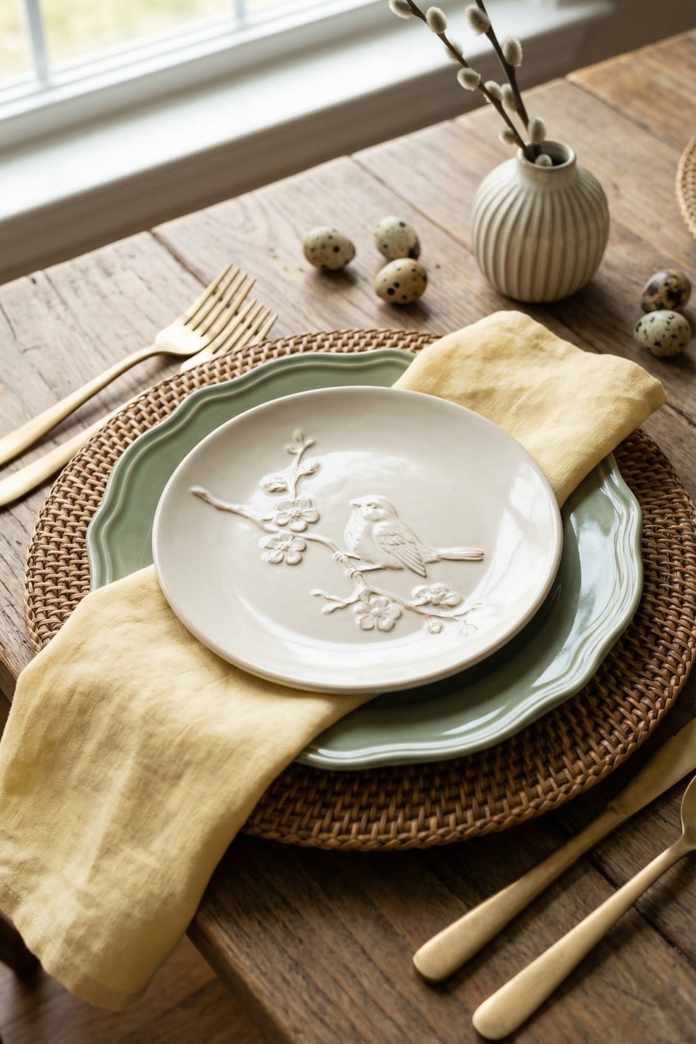 Embossed Songbird and Blossom Easter Plates