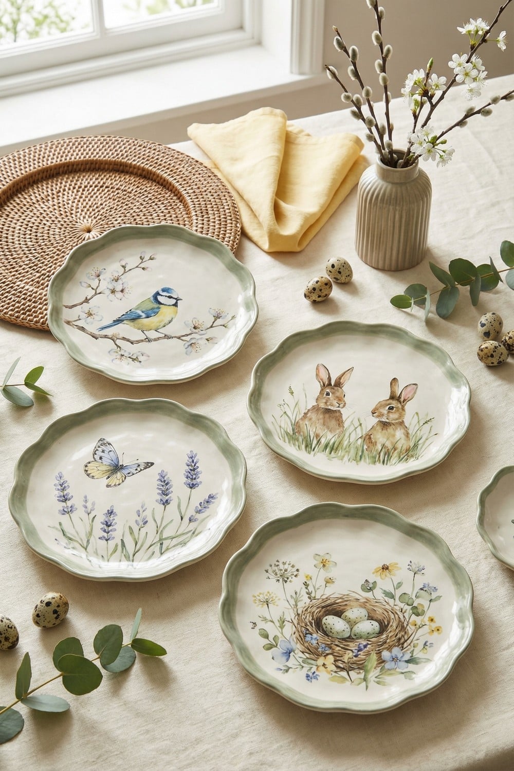 Wavy Sage Rim Meadow Easter Plates