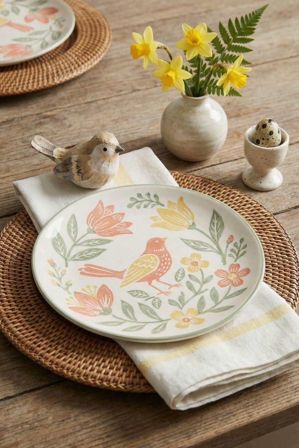 Hand-Painted Folk Bird Easter Plates