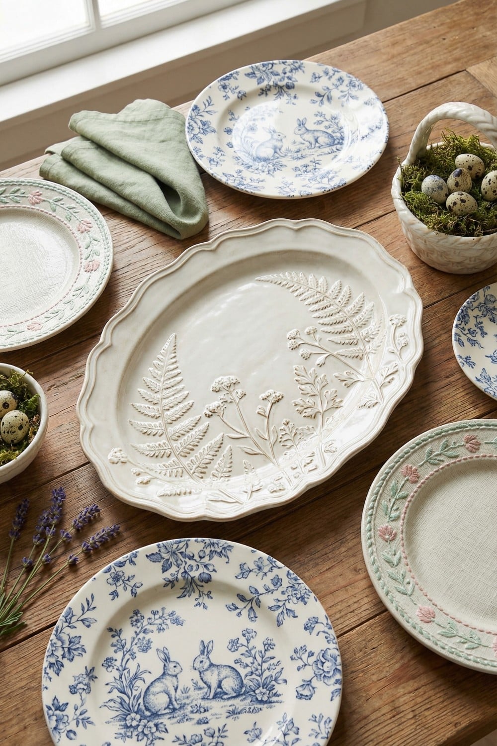 Indigo Toile Rabbit Easter Plates
