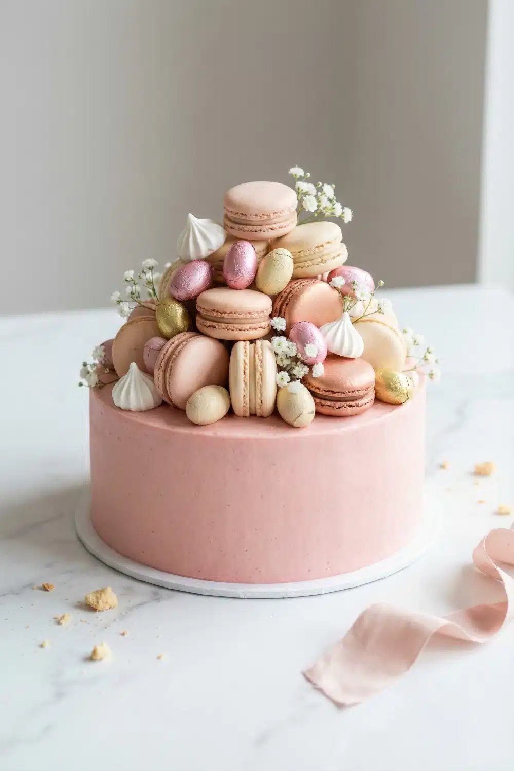 Blush Macaron and Gilded Meringue Crown