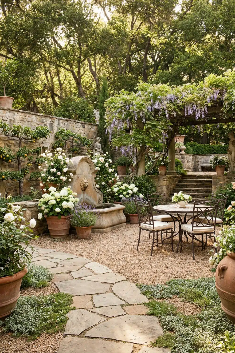 Tuscan Lion Fountain and Bistro Set