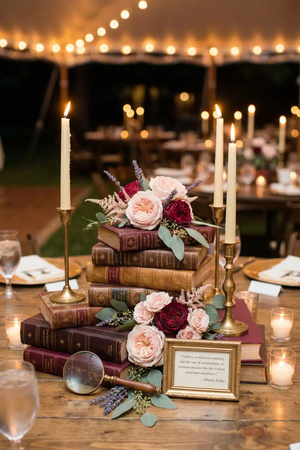 Antiquarian Tooled Leather Stack with Roses