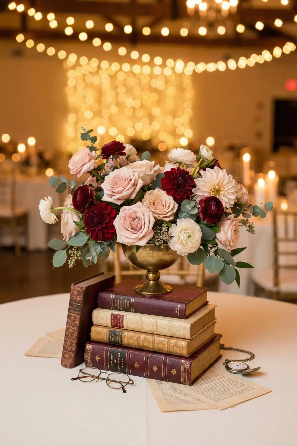 Ornate Crimson Library Collection and Bronze Bowl