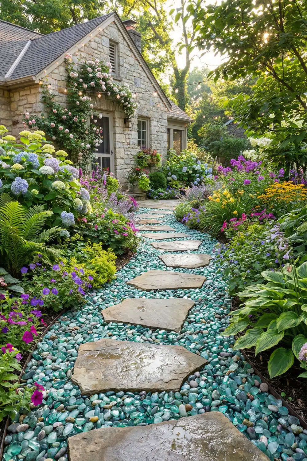 Natural Slate Pathway with Turquoise Sea Glass
