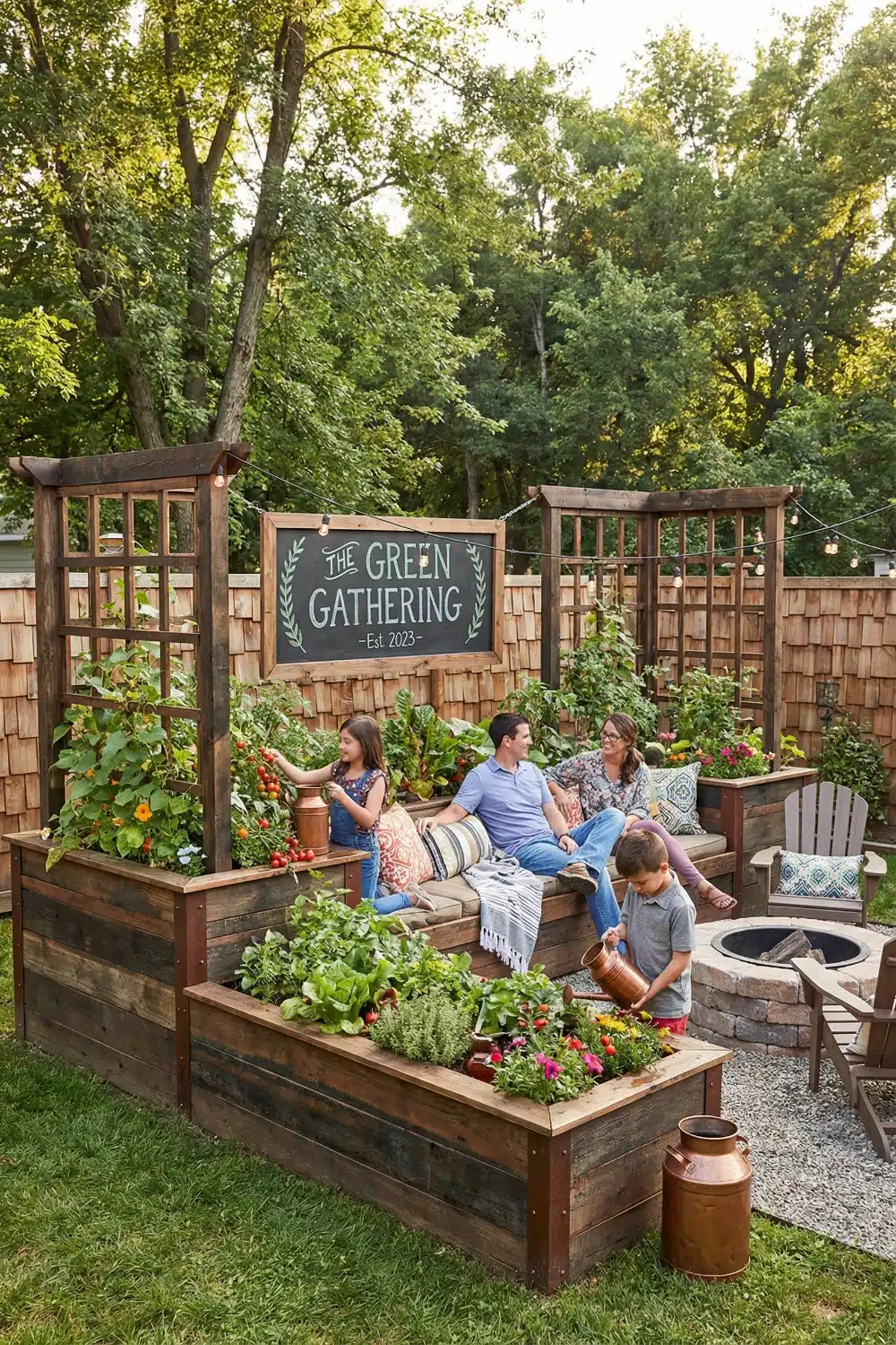Tiered Timber Garden Bench and Trellis