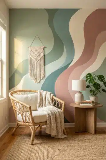 Hand Painted Muted Organic Wave Wall