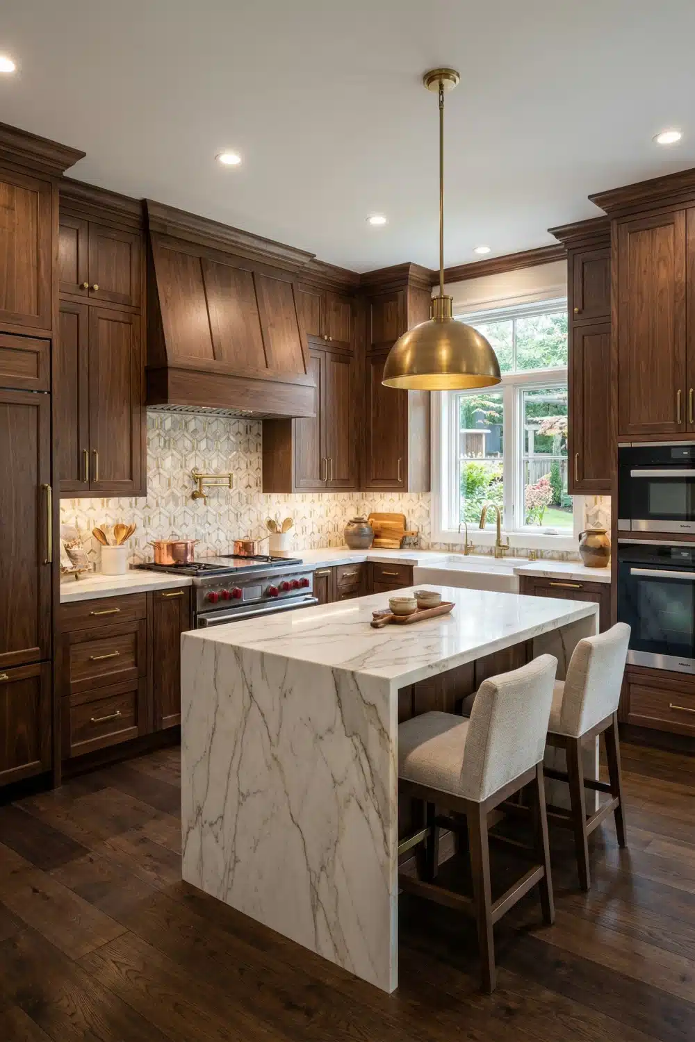 Geometric Brass Inlay Tiled Backsplash