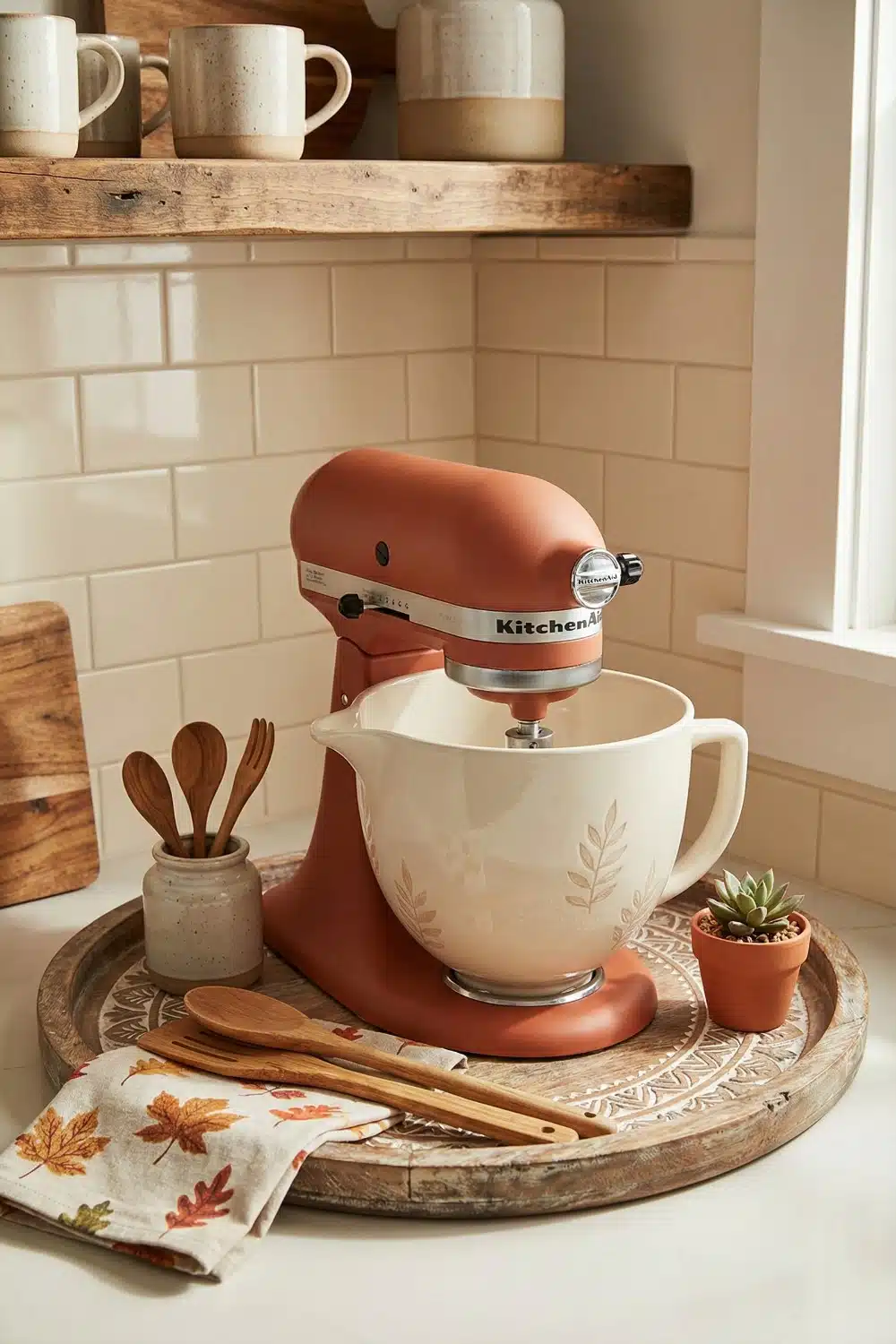 Earthy Terracotta Mixer with Botanical Ceramic Bowl