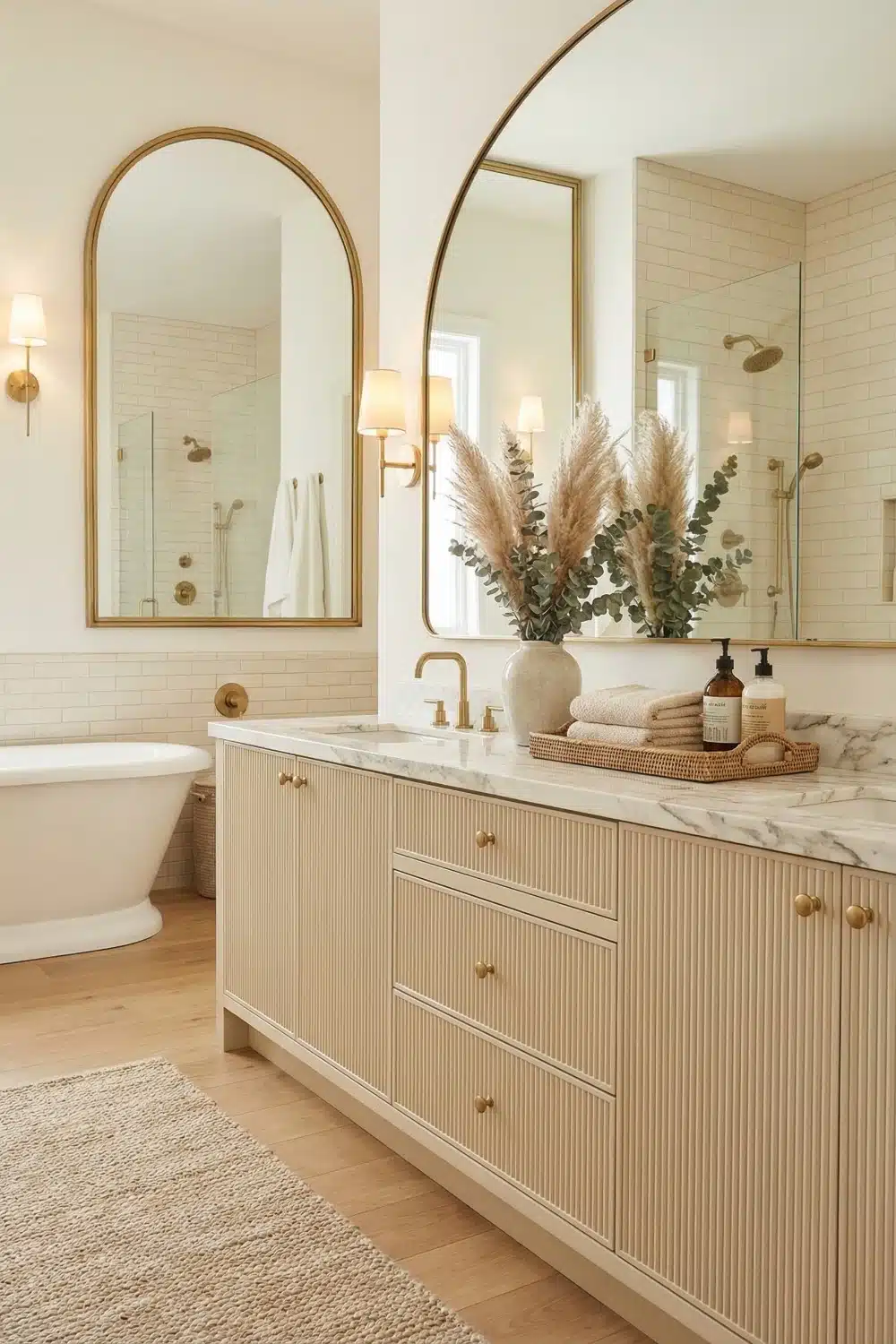 Cream and White Bathroom with Fluted Vanity