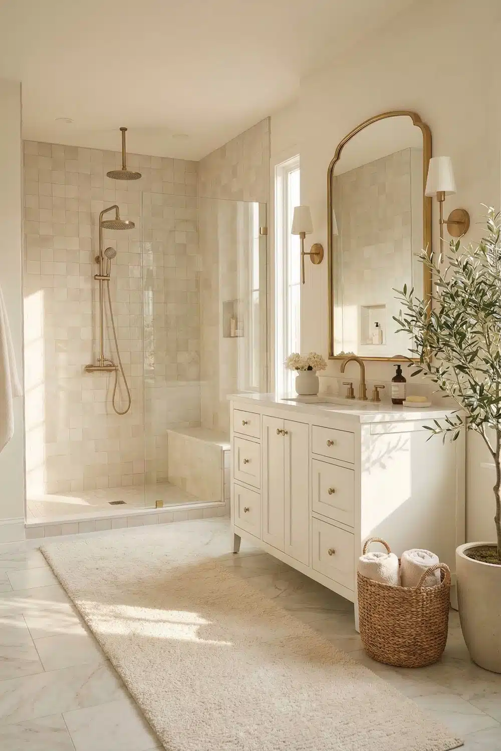 Cream and White Bathroom with Zellige Tiles