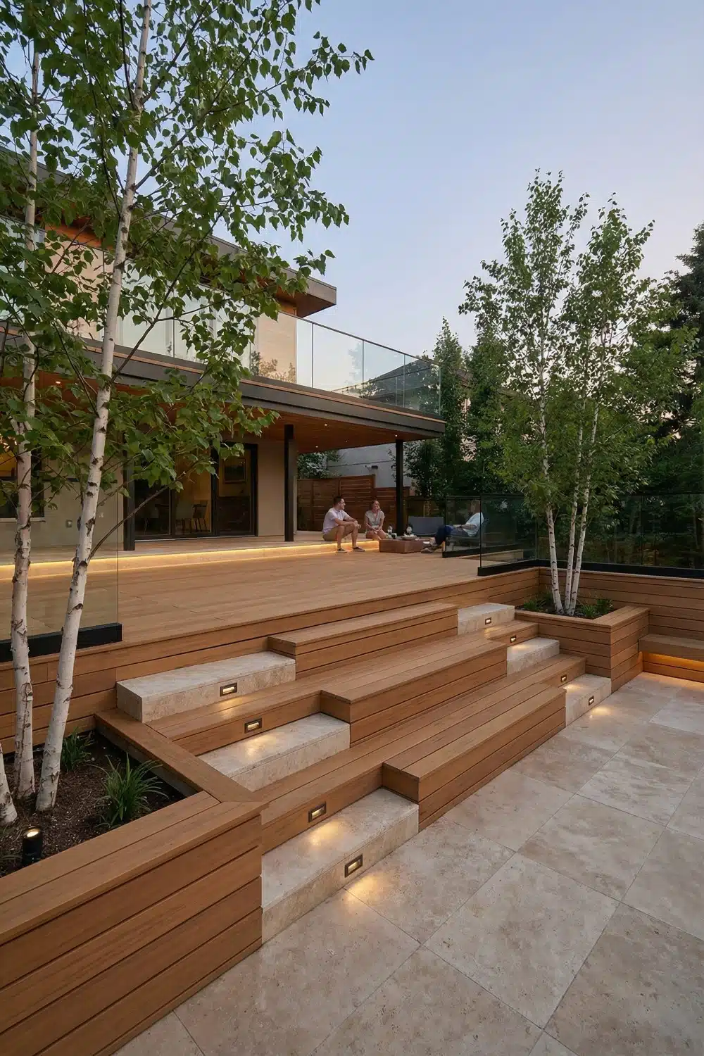 Staggered Travertine Steps and Deck Patio Combo