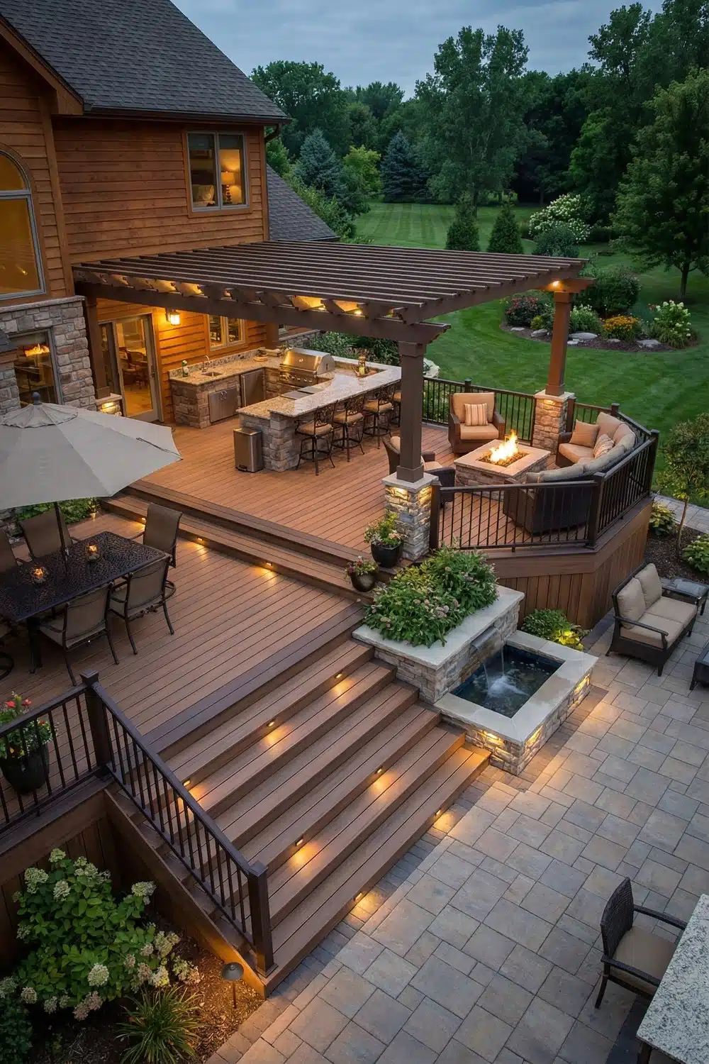Outdoor Kitchen and Step Lights Deck Patio Combo