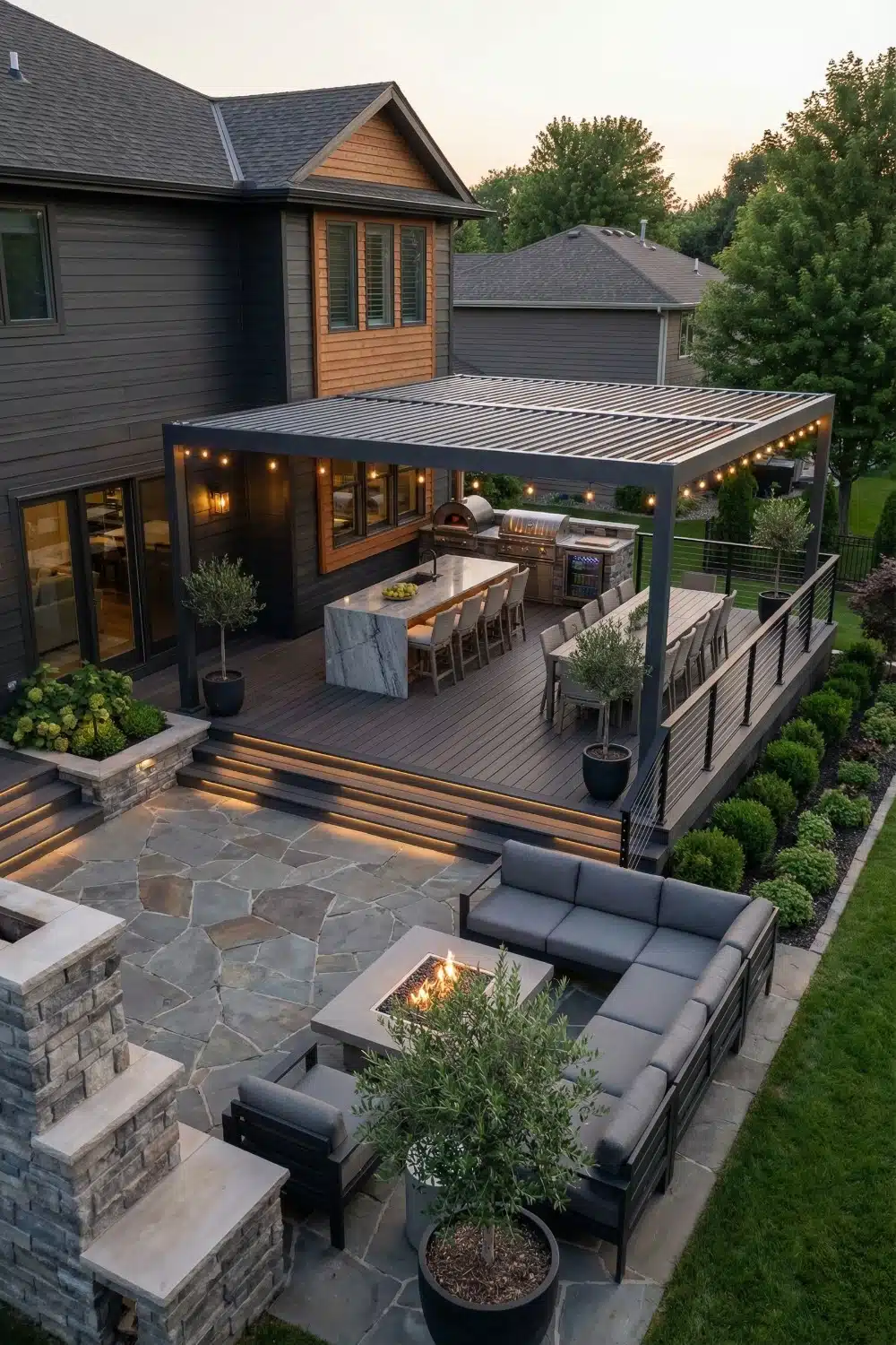 Louvered Roof and Marble Island Deck Patio Combo