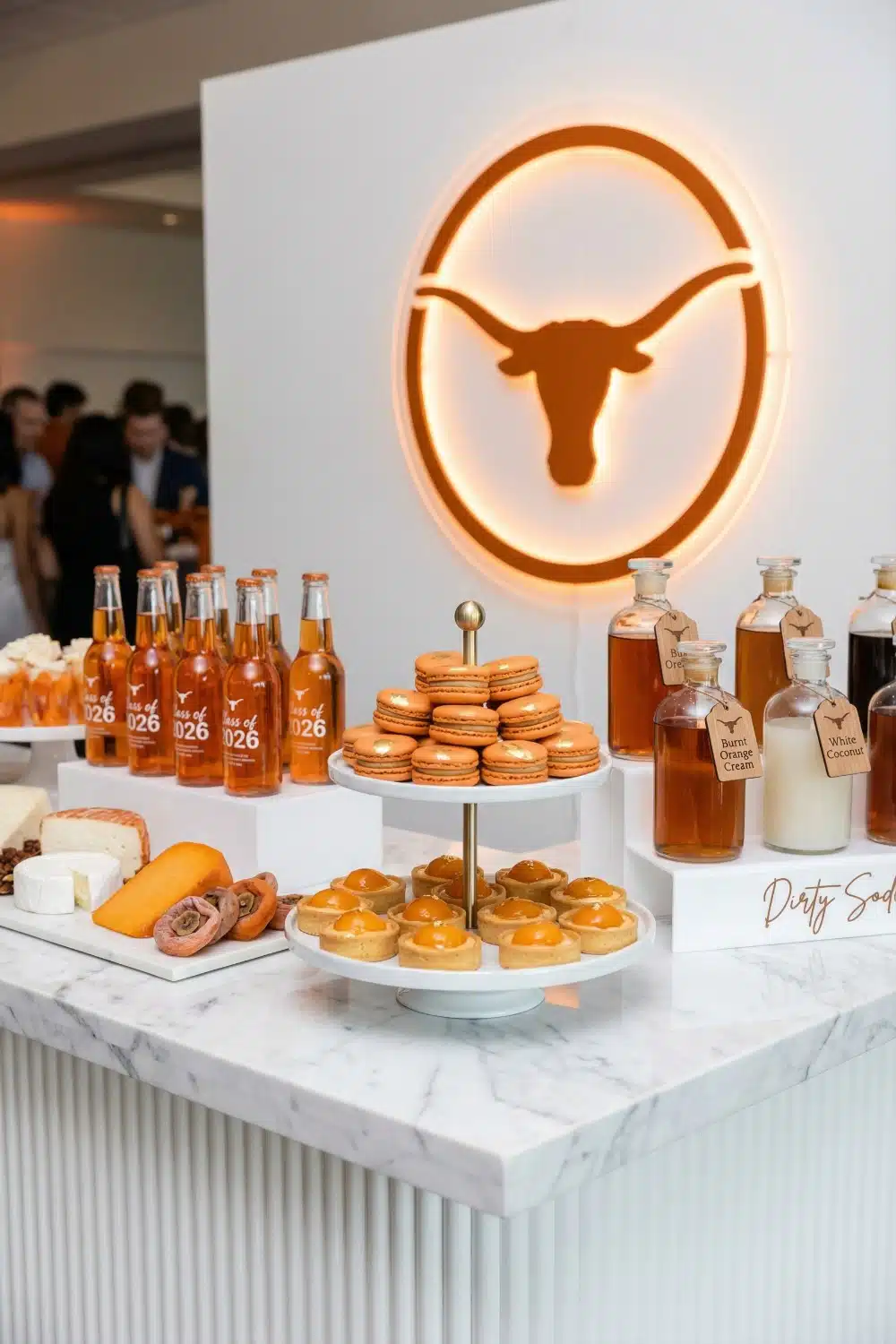 Senior graduation party with burnt orange collegiate neon