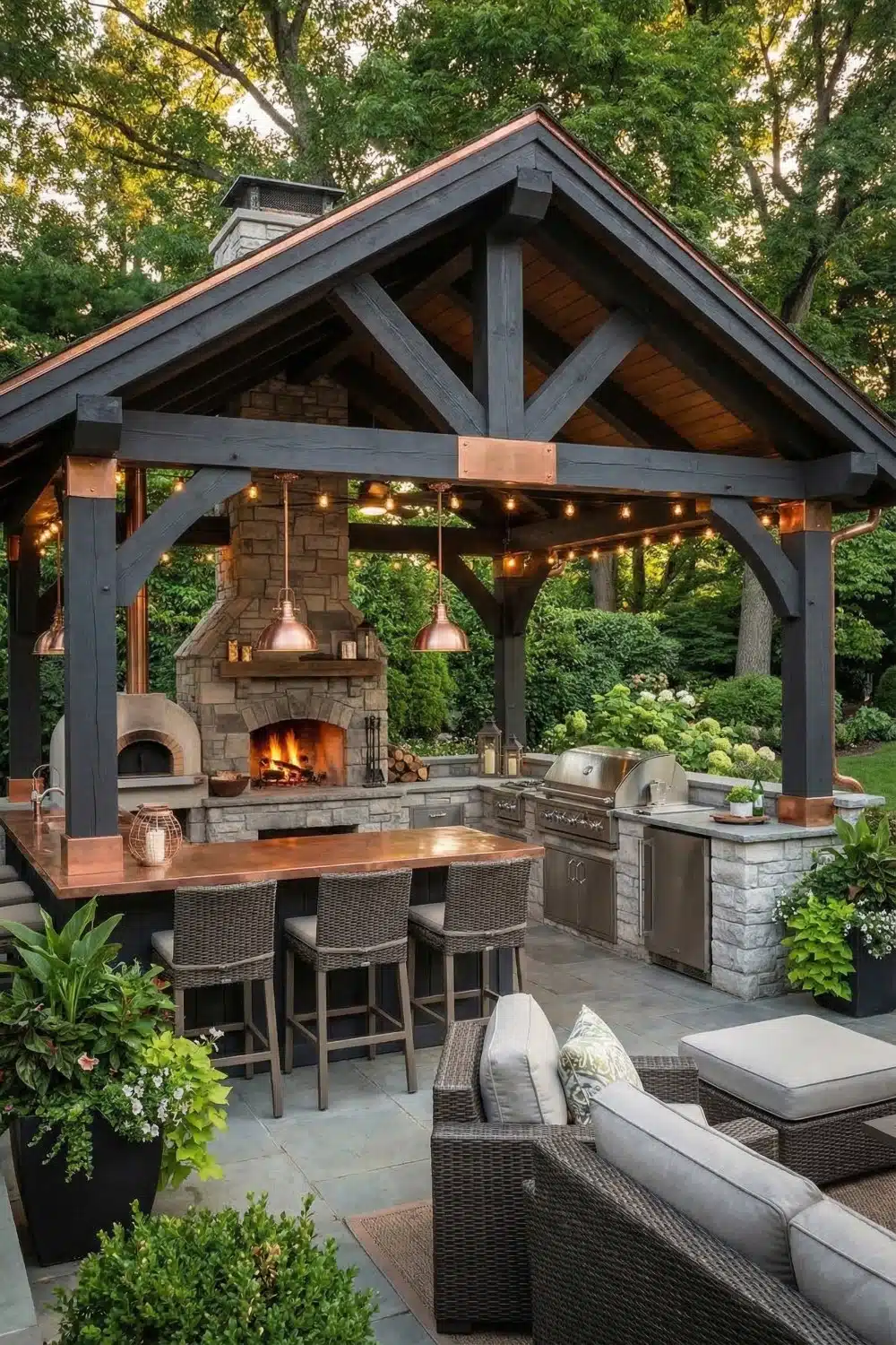 Backyard Gazebo with Copper Bar and Pizza Oven